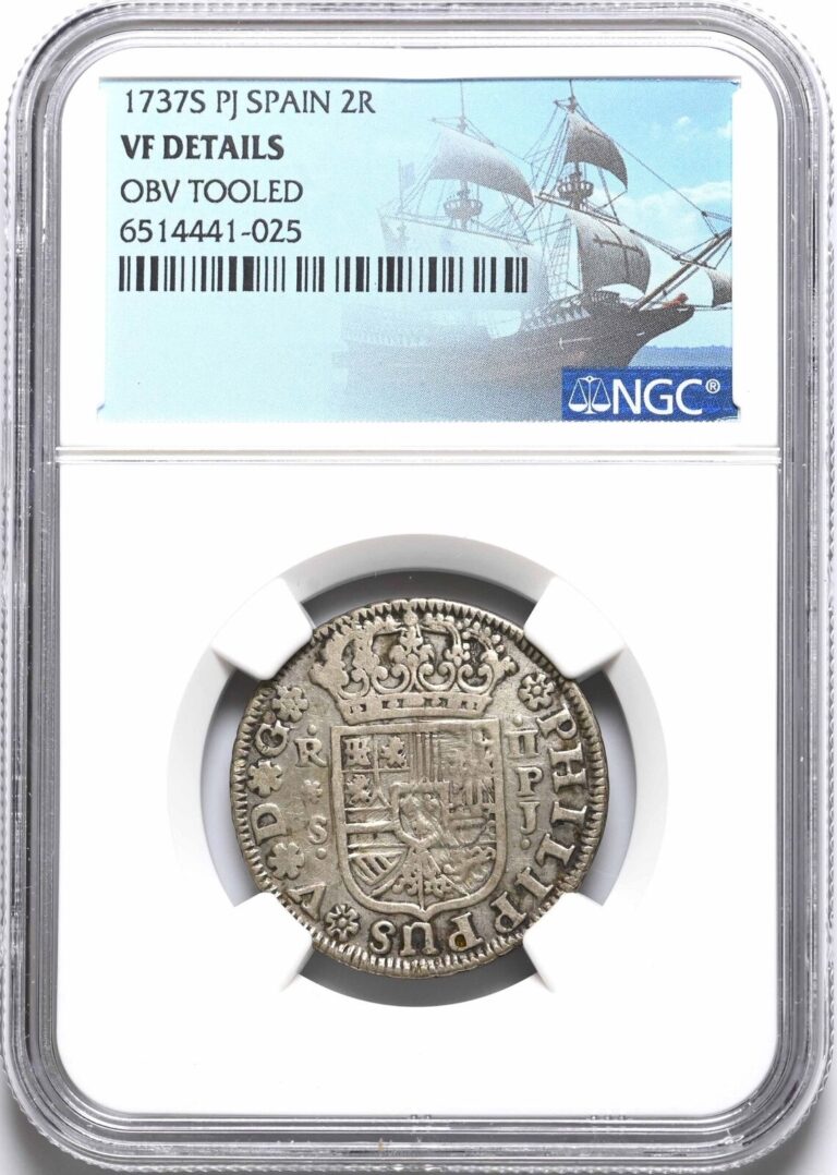 Read more about the article COLONIAL ERA SPAIN. Philip V  Silver 2 Reales  1737  NGC VF Details