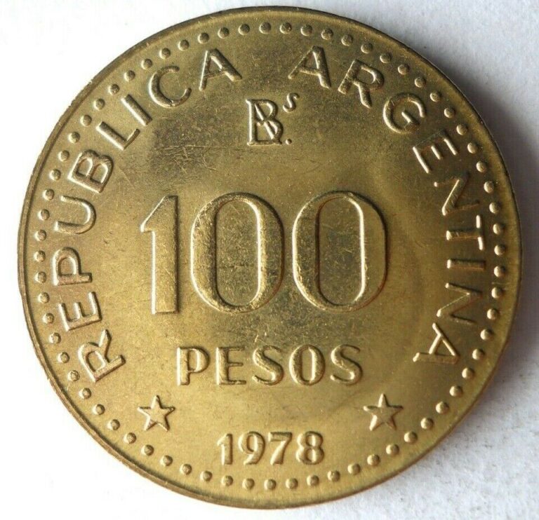 Read more about the article 1978 ARGENTINA 100 PESOS – AU/UNC – Low Mintage Coin – Free Ship – Bin #LC 45