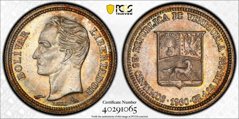 Read more about the article Venezuela 1960 25 Centimos Horse animal PCGS MS65 PC1080 combine shipping