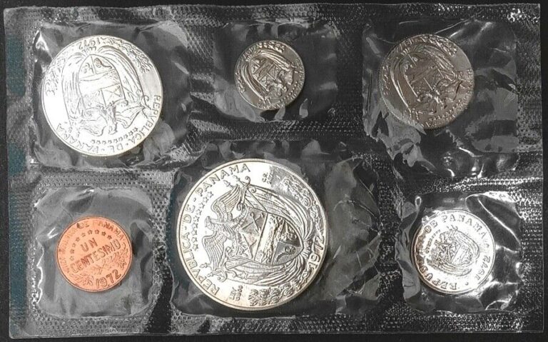 Read more about the article 6 World Coins 1972 Panama Gem Proof Set US Mint PS 10 13 322 Total Mintage