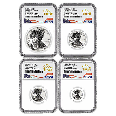 Read more about the article 2023 Fiji  Silver Eagle 4 pc Fractional Set NGC Reverse GEM PRF In God We Trust