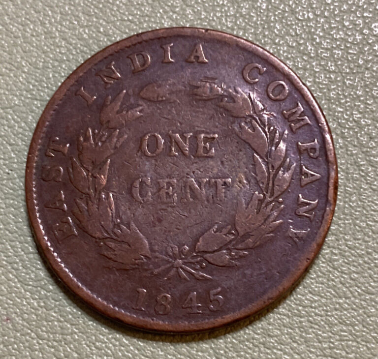 Read more about the article East India Company 1 One Cent 1845  Coin  Km# 3  Victoria  Wreath