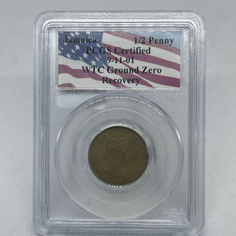 Read more about the article Jamaica 1/2 Penny PCGS Certified 9-11-01 Twin Towers WTC Ground Zero Recovery