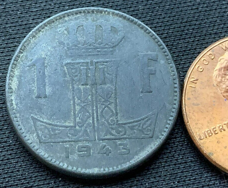 Read more about the article 1943 Belgium 1 Francs Coin VF   ( KM 127  Zinc World War 2 Coin )   #K2202