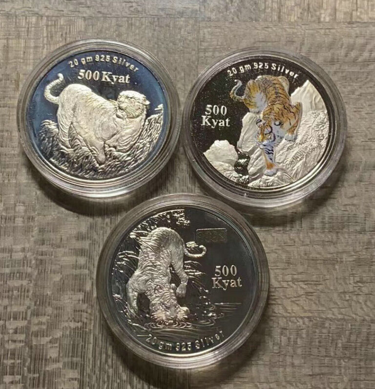 Read more about the article Myanmar 500 Kyat 1998 Year of Tiger 3 Silver Coins set Proof with box and coa