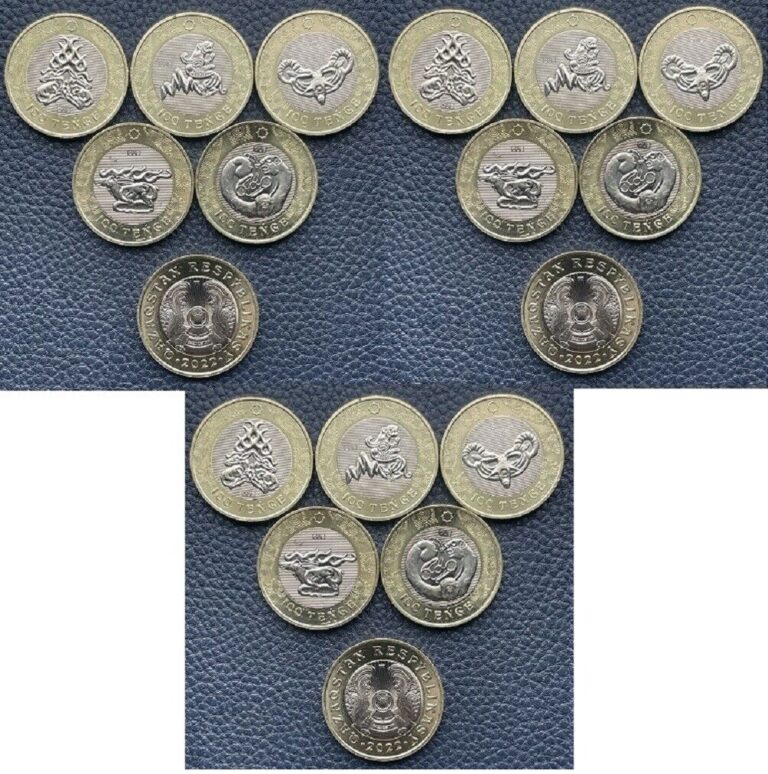 Read more about the article Kazakhstan – 3 pcs x set 5 coins x 100 Tenge 2022 UNC Saka style bimetall