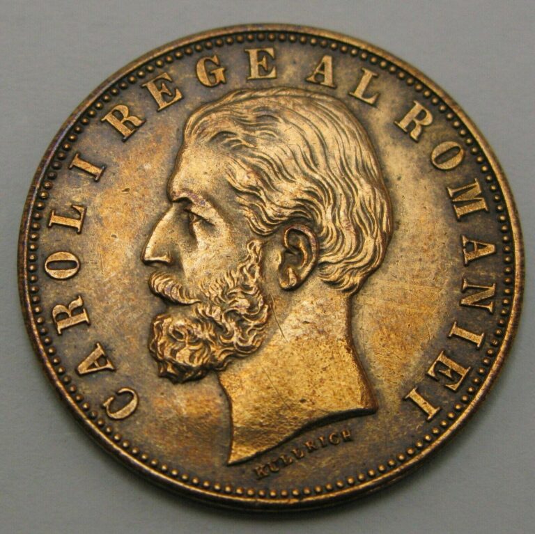 Read more about the article ROMANIA 5 Bani 1882 B – Copper – Carol I. – VF/XF