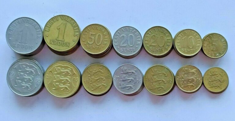 Read more about the article Estonia set of 7 coins 2*1 kroon+50+2*20+10+5 senti Price for one set