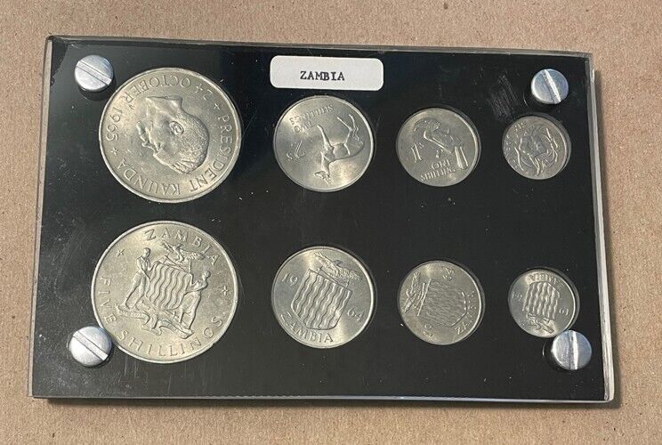 Read more about the article Zambia – 1964 and 1965 Set of 8 Coins in Hard Plastic Case