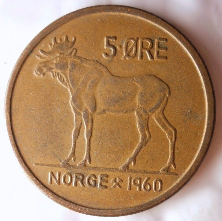 Read more about the article 1960 NORWAY 5 ORE – Excellent Vintage Moose Coin – FREE SHIPPING – Norway Bin #4