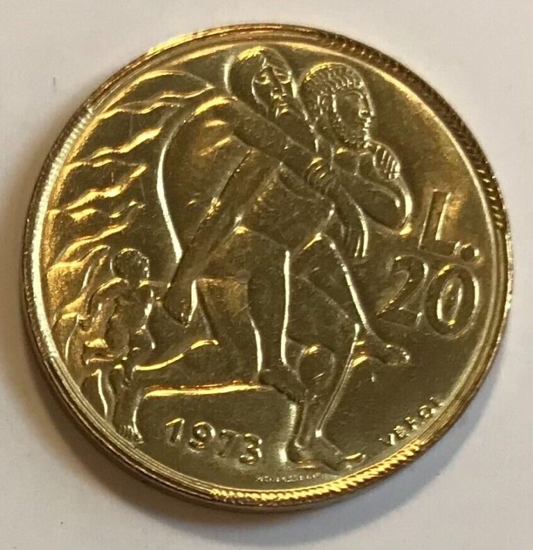 Read more about the article San Marino 20 Lire 1973 – Aeneas and Anchises fleeing Troy – Human Solidarity