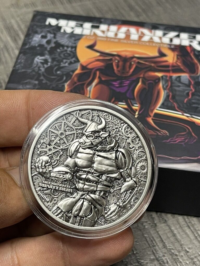 Read more about the article 2022 Chad 2 oz Silver Mechanized Minotaur Antiqued High Relief Coin .999 Fine