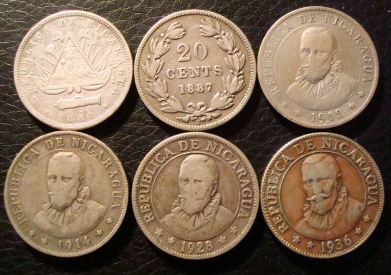 Read more about the article Nicaragua 25 centavos 6 coin lot 1880  1887  1912-H  1914-H  1928  1936