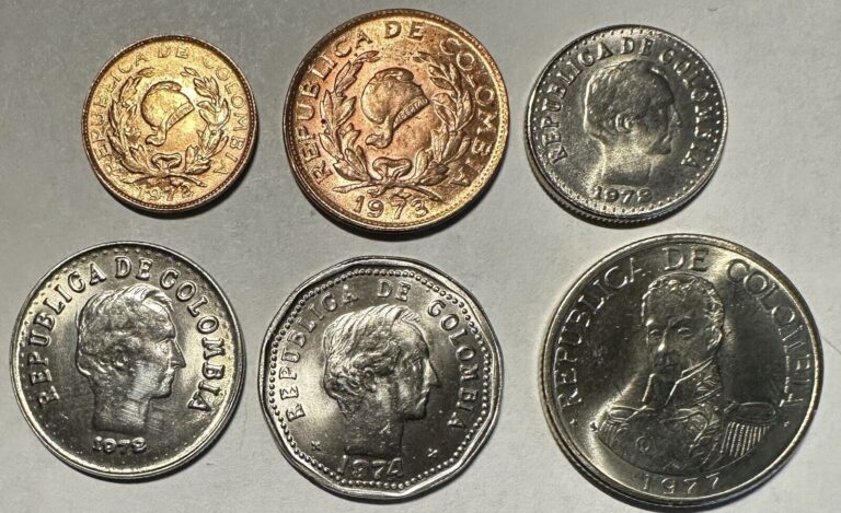 Read more about the article Colombia 1967-1981 Set Of 6 Coins 1  5  10  20  50 Centavos $1 BU (Random Dates)