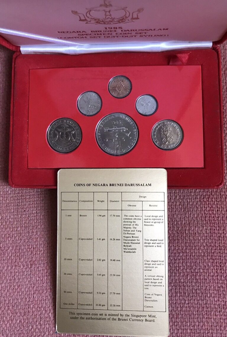 Read more about the article Brunei Darussalam 1985 Specimen 6 Coin Collection Set: 1 Cent – $1 Dollar ~ Info