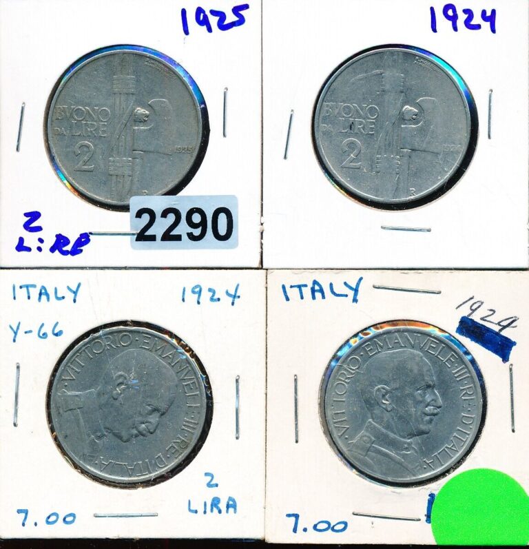 Read more about the article ITALY – 2 LIRE – 1924 and 1925 – 4 COINS – #2290