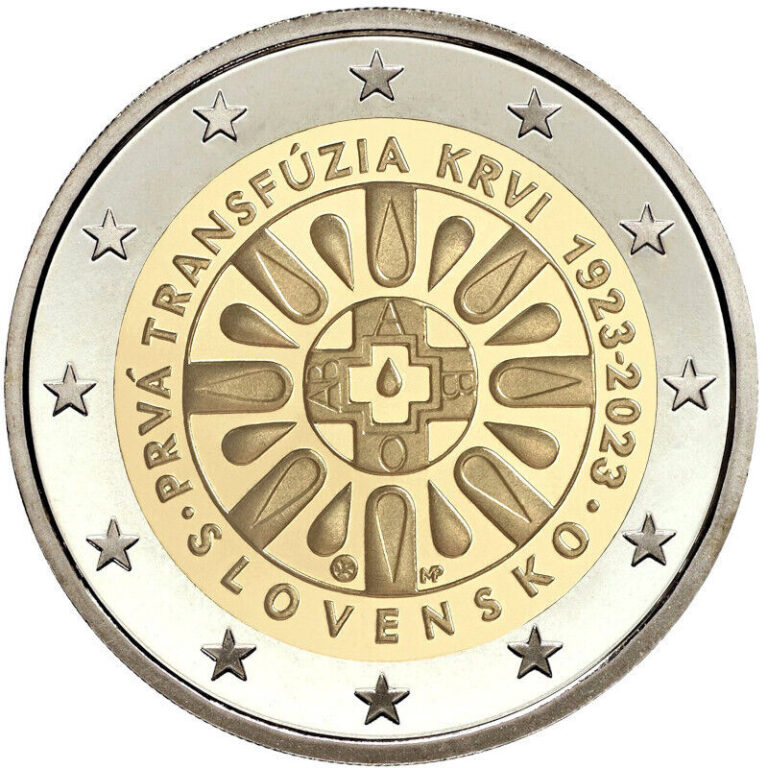 Read more about the article 2023 Slovakia € 2 Euro Uncirculated UNC Coin First Blood Transfusion 100 Years