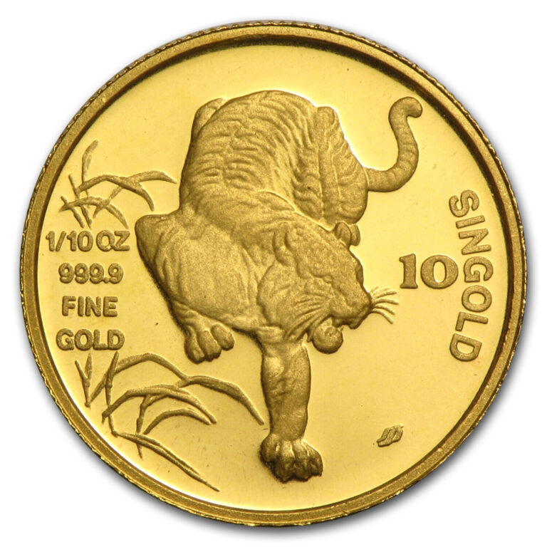 Read more about the article 1986 Singapore 1/10 oz Proof Gold 10 Singold Tiger – SKU #14463