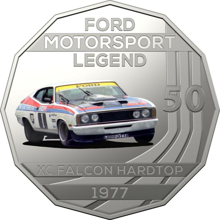 Read more about the article Australia 2018 Ford Motor Racing Car XC Falcon Hardtop 50c Coloured UNC Coins