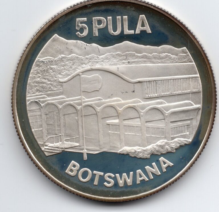 Read more about the article 1976 Botswana 5 Pula – .925 Silver Proof – 10th Anniversary of Independence