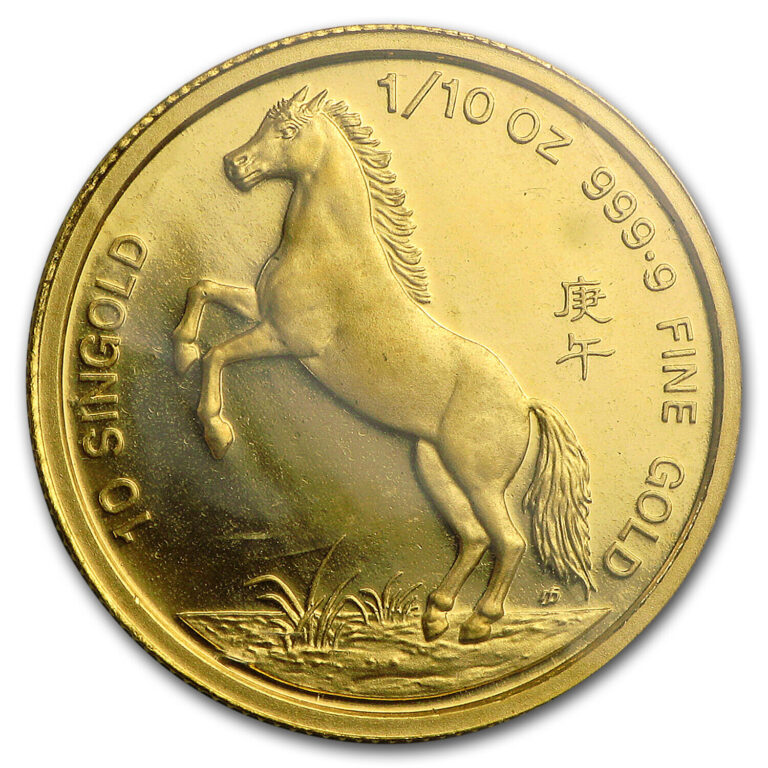 Read more about the article 1990 Singapore 1/10 oz Proof Gold 10 Singold Year of the Horse – SKU#14515
