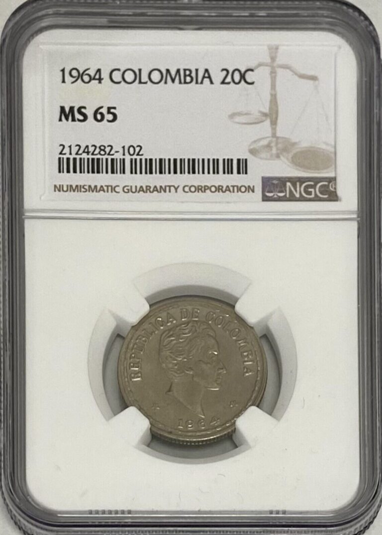 Read more about the article 1964 COLOMBIA 20 CENTAVOS SIMON BOLIVAR NGC MS 65 ONLY 11 GRADED HIGHER “