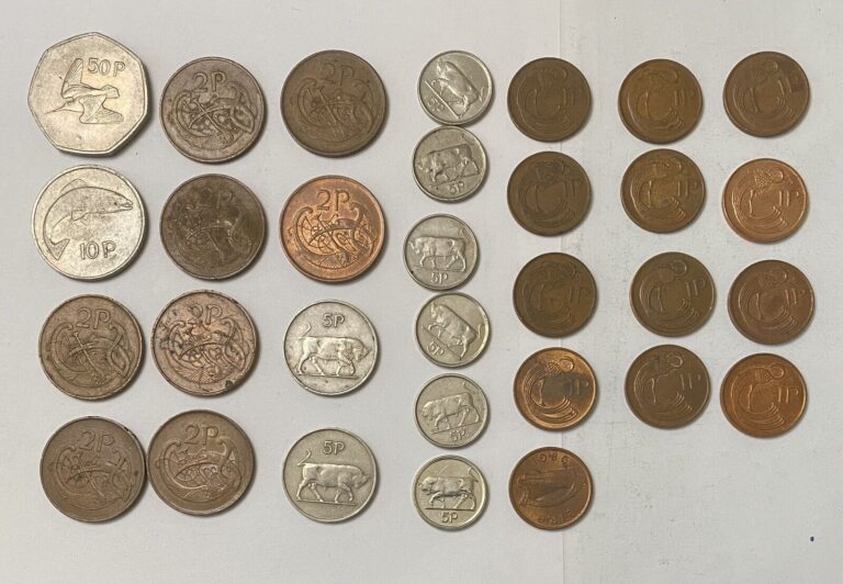 Read more about the article Foreign World Coins -Lot of 31 Ireland Coins – 50P  10P  5P  2P  1P