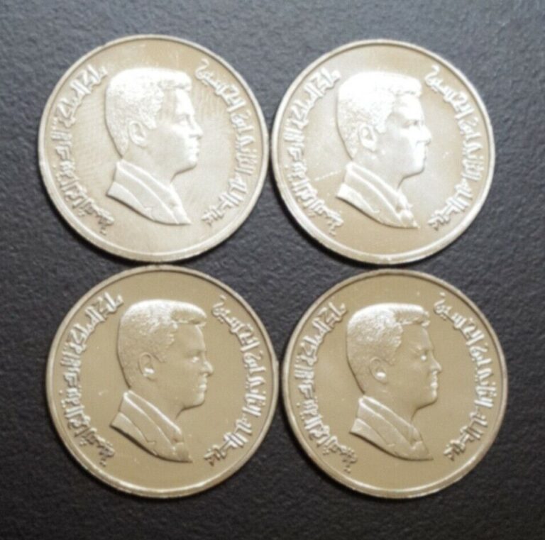 Read more about the article 2006 JORDAN 5 PIASTRES LOT OF 4 BRILLIANT UNC GEM COINS KM 73 KING ABDULLAH 2nd