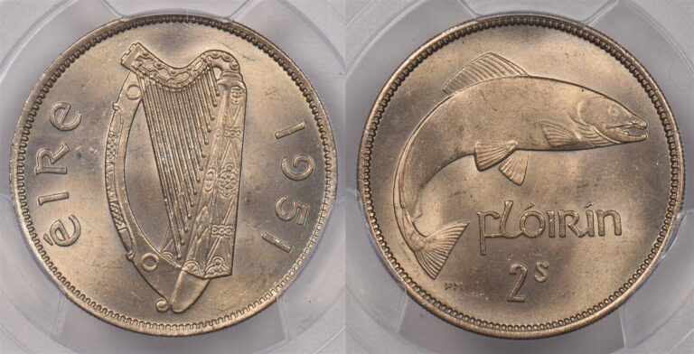 Read more about the article Ireland 1951 Florin Salmon animal PCGS MS 64 PI0067 combine shipping