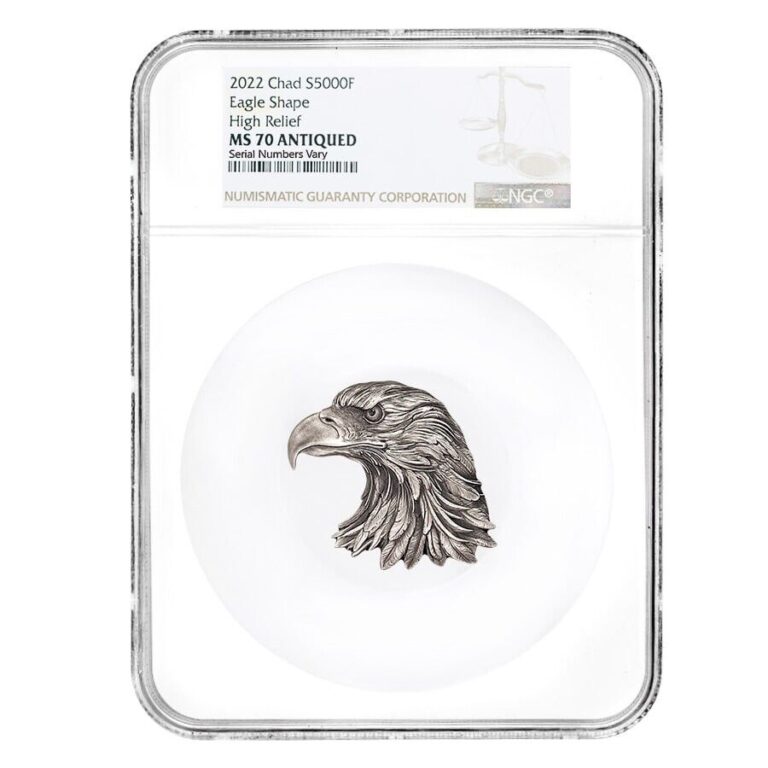 Read more about the article 2022 Chad 1 oz Silver American Eagle Shaped High Relief Coin NGC MS 70