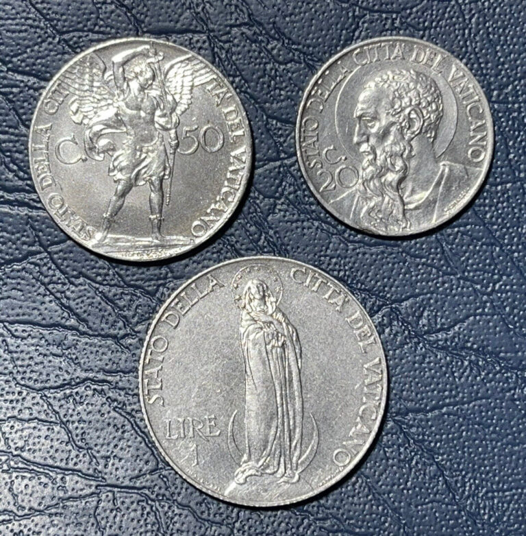 Read more about the article 1941 Vatican City 20 Cents 50 Cents and 1 Lira 3 World coins excellent condition