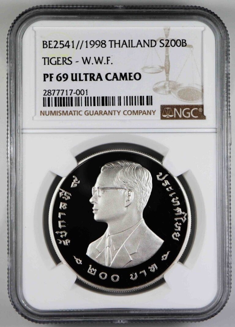 Read more about the article Thailand 200 Baht 1998 WWF Tigers NGC PF 69 ULTRA CAMEO Silver Coin   [574