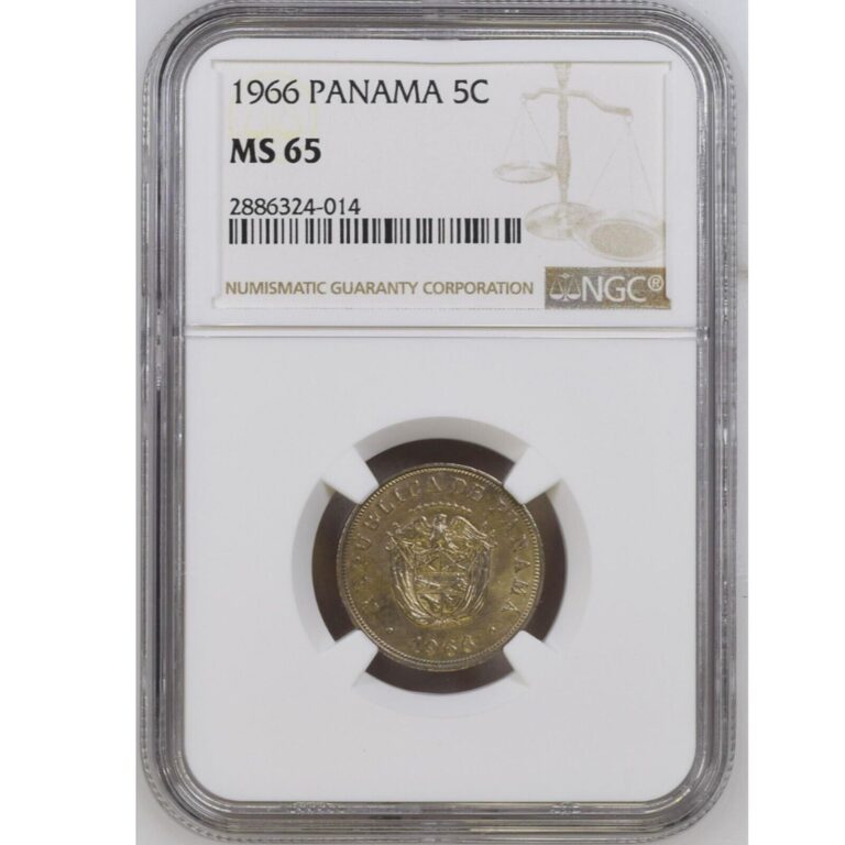 Read more about the article 1966 Panama 5C centesimos de Balboa NGC MS 65