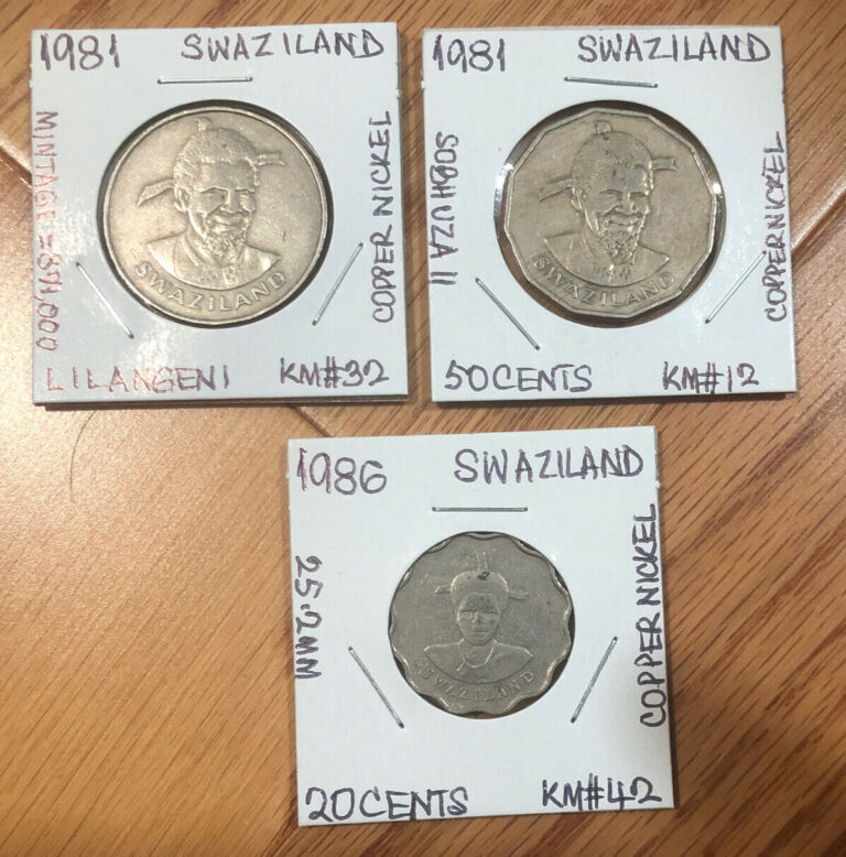 Read more about the article 1981 1986 Swaziland 3 Coins Set 1 Lilangeni 20 50 Cents Coins -KM#12 KM#32 KM#42