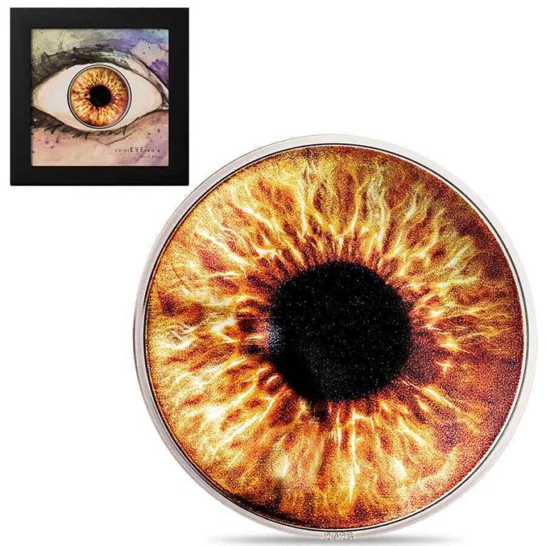 Read more about the article 2023 Palau 1 oz Proof Silver ColorEYEzed Hazel Brown Coin