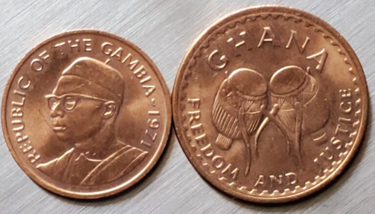 Read more about the article Africa 2-Coin Lot: 1971 Gambia 1 Butut and 1967 Ghana Half Pasewa World Coins