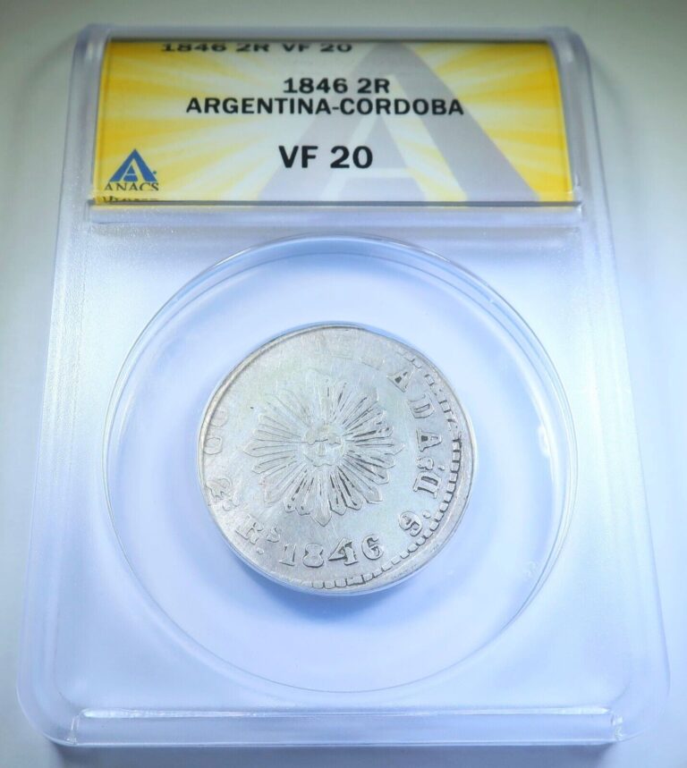 Read more about the article ANACS VF-20 Argentina Cordoba 1846 Sun Face Silver 2 Reales Genuine Antique Coin