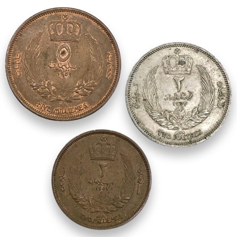 Read more about the article Lot of 3 Coins from Libya 2 and 5 Milliemes + 2 Piastres Nice Vintage! #A5291