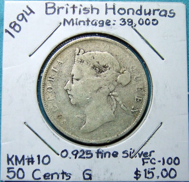 Read more about the article 1894 British Honduras  50 Cents (0.925 fine silver)  Mintage only 38 000  Good