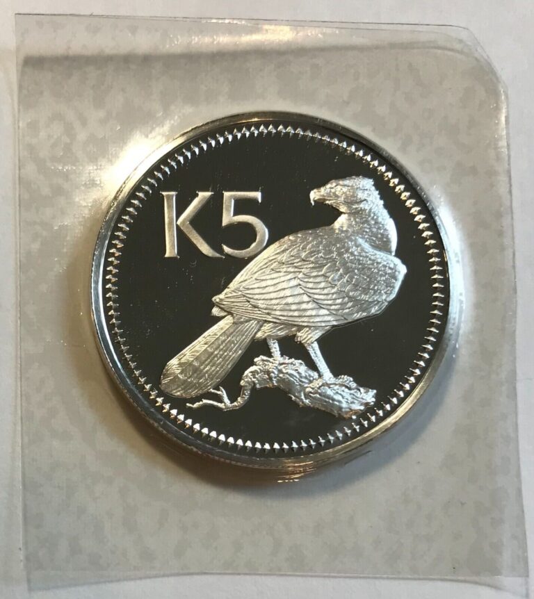 Read more about the article Papua New Guinea 5 Kina 1975 – Eagle (Harpyopsis novaeguineae) – Proof Silver