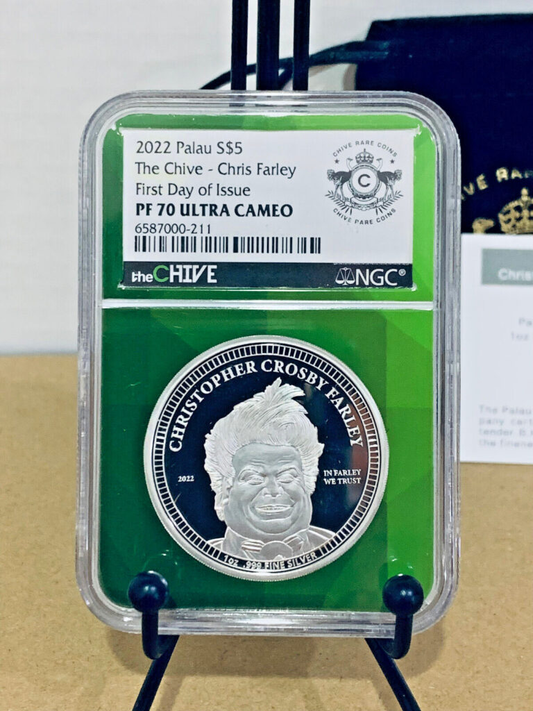 Read more about the article 2022 Palau $5 Silver Coin The Chive Chris Farley NGC PF70 UCAM FDOI