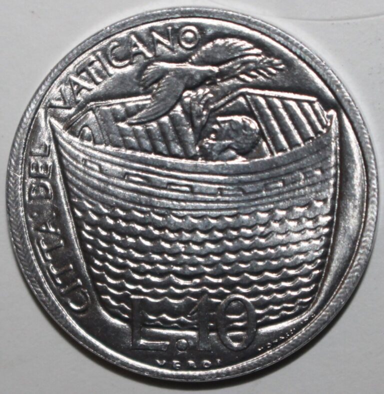 Read more about the article Vatican City 10 Lire Coin 1975 KM# 127 Pope Paul VI Noah’s Ark Forgiveness Ten