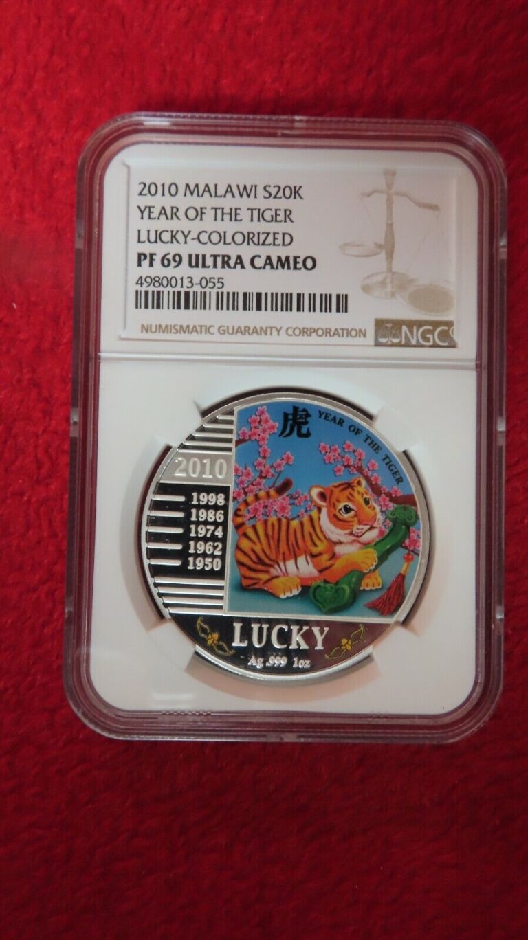 Read more about the article 2010 Africa Malawi Zodiac Year of the Tiger Lucky Cat .999 1 oz NGC PR69