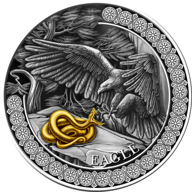 Read more about the article 2023 Ghana Hunting in the Wild Eagle 50g Silver Antiqued Coin with Mintage 500