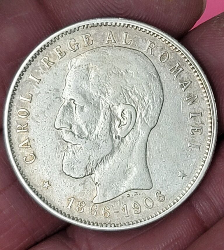 Read more about the article 1906 ROMANIA 5 LEI Neat Looking old worn Heavily Rubbed and Cleaned Silver Coin!!