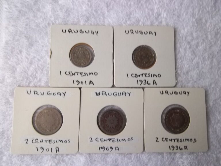 Read more about the article Uruguay 5 Coin Set- 1 Centesimo 1901A and 1936A   2 Centesimos 1901A 1909A and 1936A