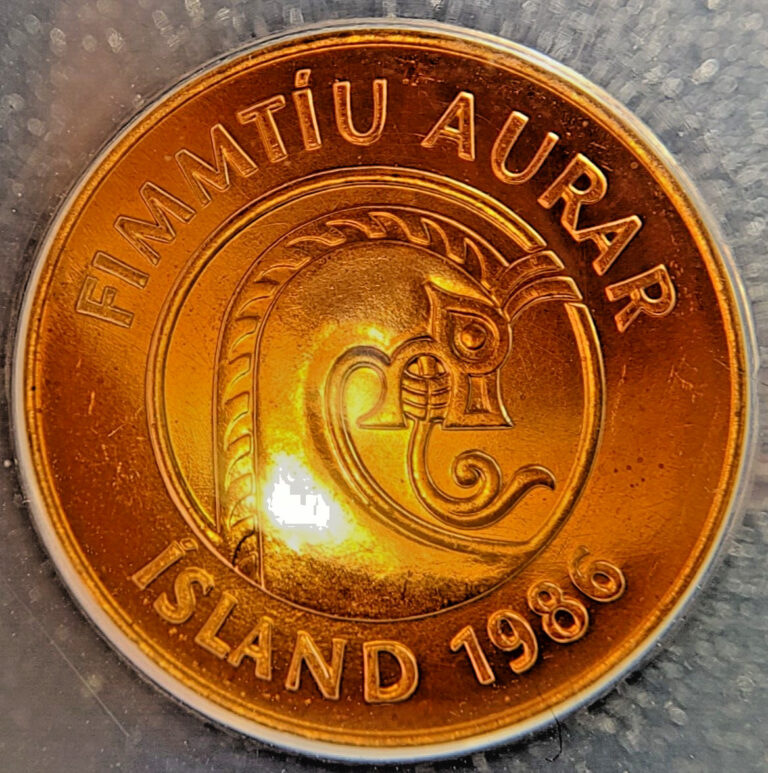 Read more about the article ICELAND. 1986  50 Aurar – MS65-  Rare to Find in Graded Form