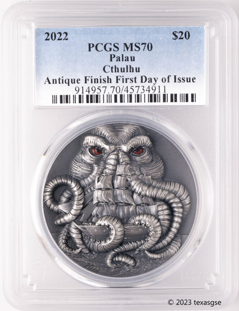 Read more about the article 2022 Palau H.P. Lovecraft Cthulhu 3 oz Silver Coin Antiqued FDI – PCGS MS70