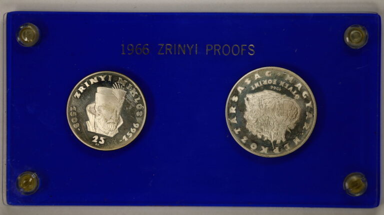 Read more about the article Hungary 1966 25 and 50 Forint Zrinyi Proof Silver Coins KM#567 and 568