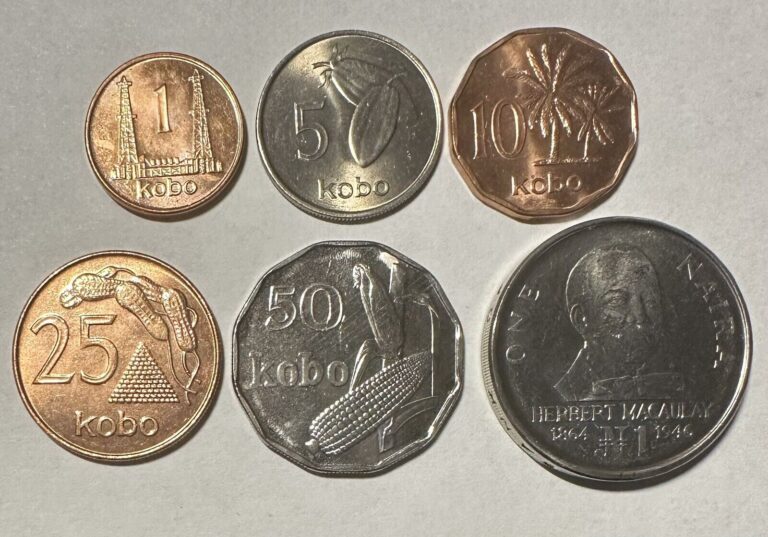 Read more about the article Nigeria 1973-1991 Set of 6 Coins 1  5  10  25  50 Kobo 1 Naira Lot#N14